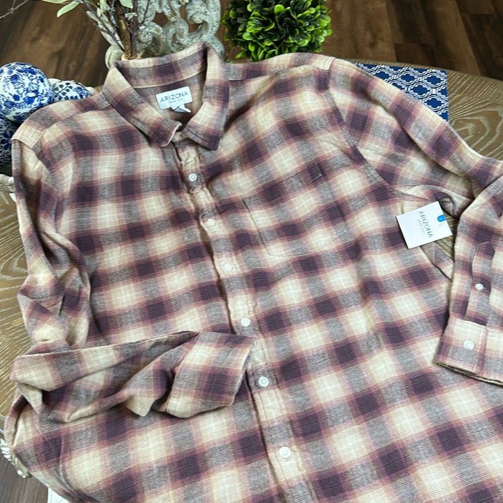 NWT! Men’s Soft Flannel Eggplant Purple Plaid Button Down Shirt